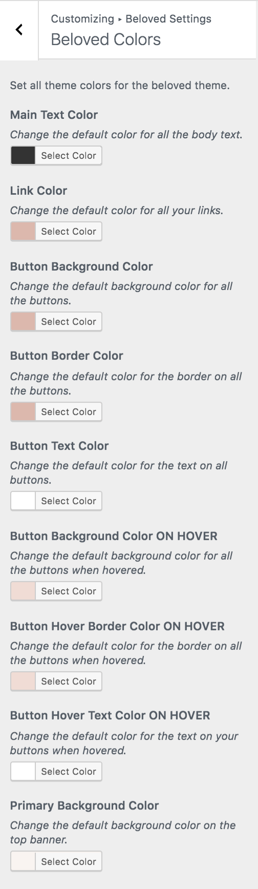 Beloved WordPress Theme Color Customizer